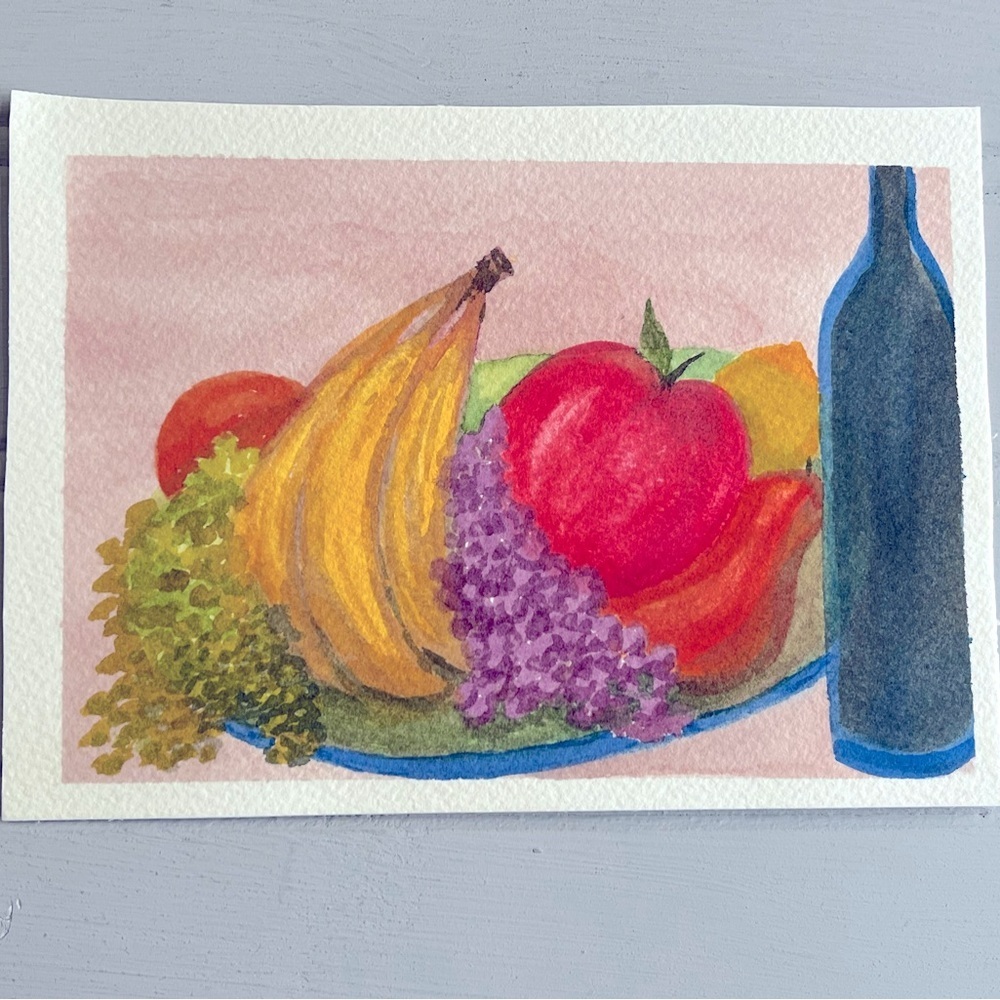 Original Watercolor Painting Small Fruit Plate‎ Colorful Ready To Frame NWOT